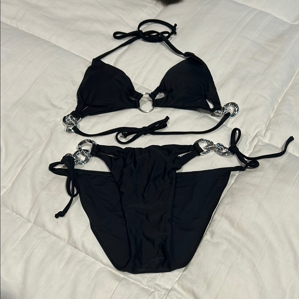 Black Bikini with Silver Accents